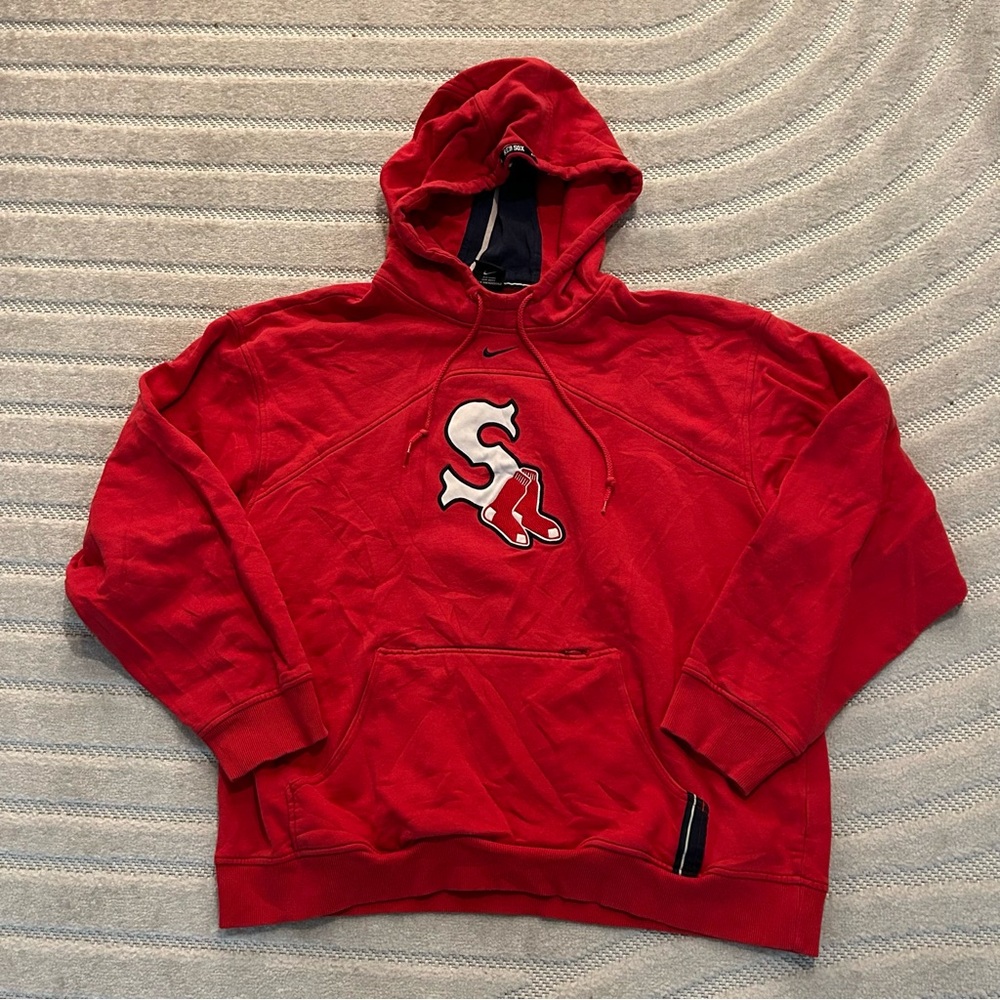 Vintage Nike Baseball MLB Boston Red Sox Center Swoosh Hoodie Sweatshirt - M